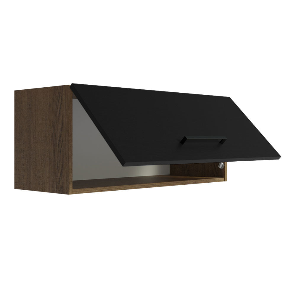 Armário Aéreo Multiuso 80cm 1 Porta Basculante Rustic/Preto Agata Madesa