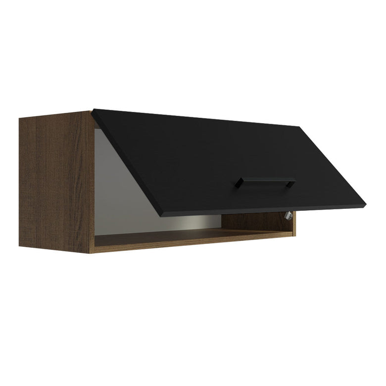 Armário Aéreo Multiuso 80cm 1 Porta Basculante Rustic/Preto Agata Madesa