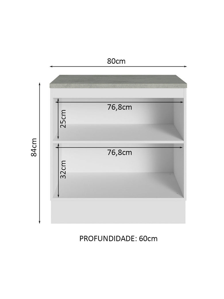 Balcão Multiuso 80cm 2 Portas Branco Agata Madesa