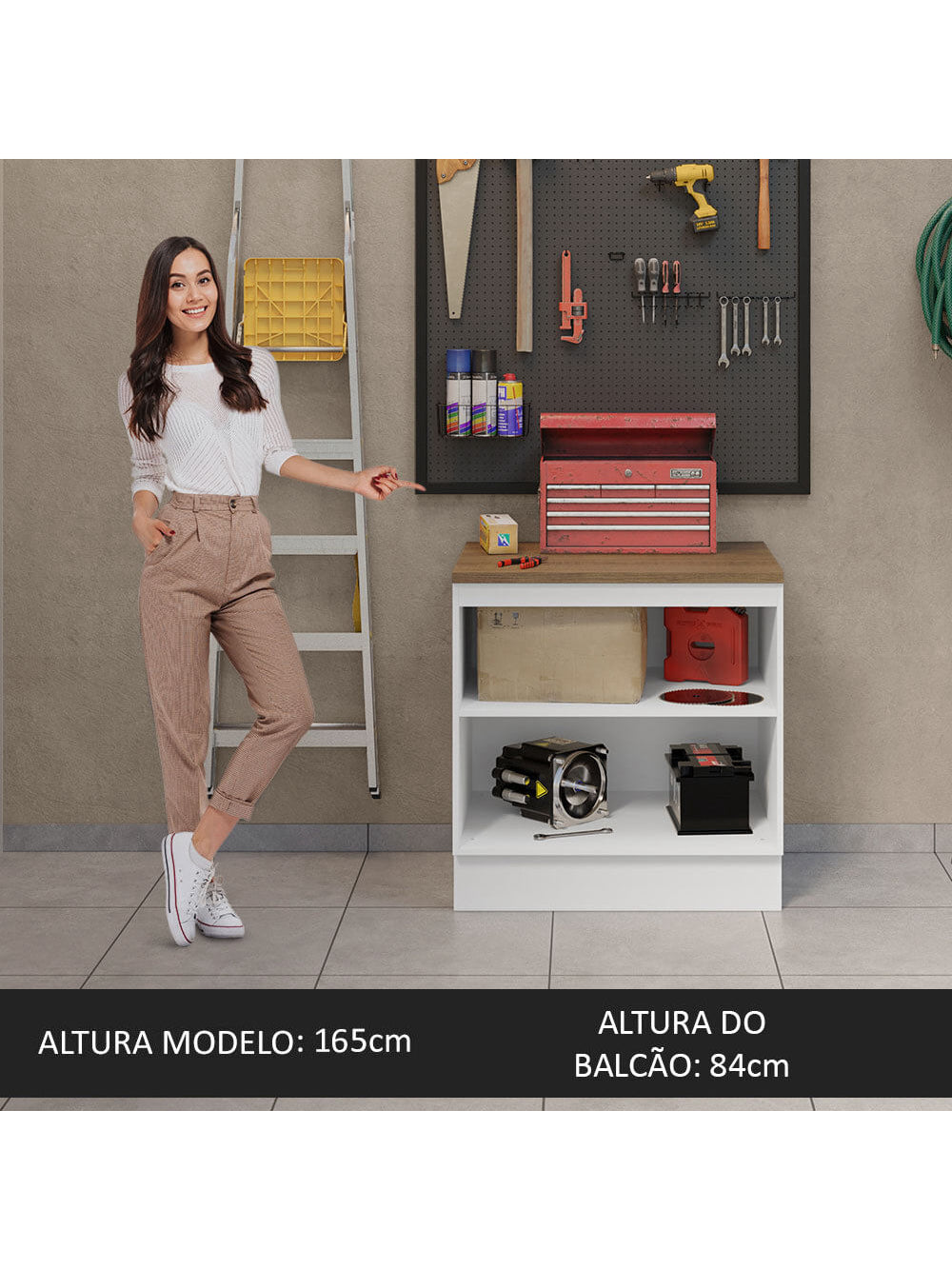 Balcão Multiuso 80cm 2 Portas Branco/Rustic Agata Madesa