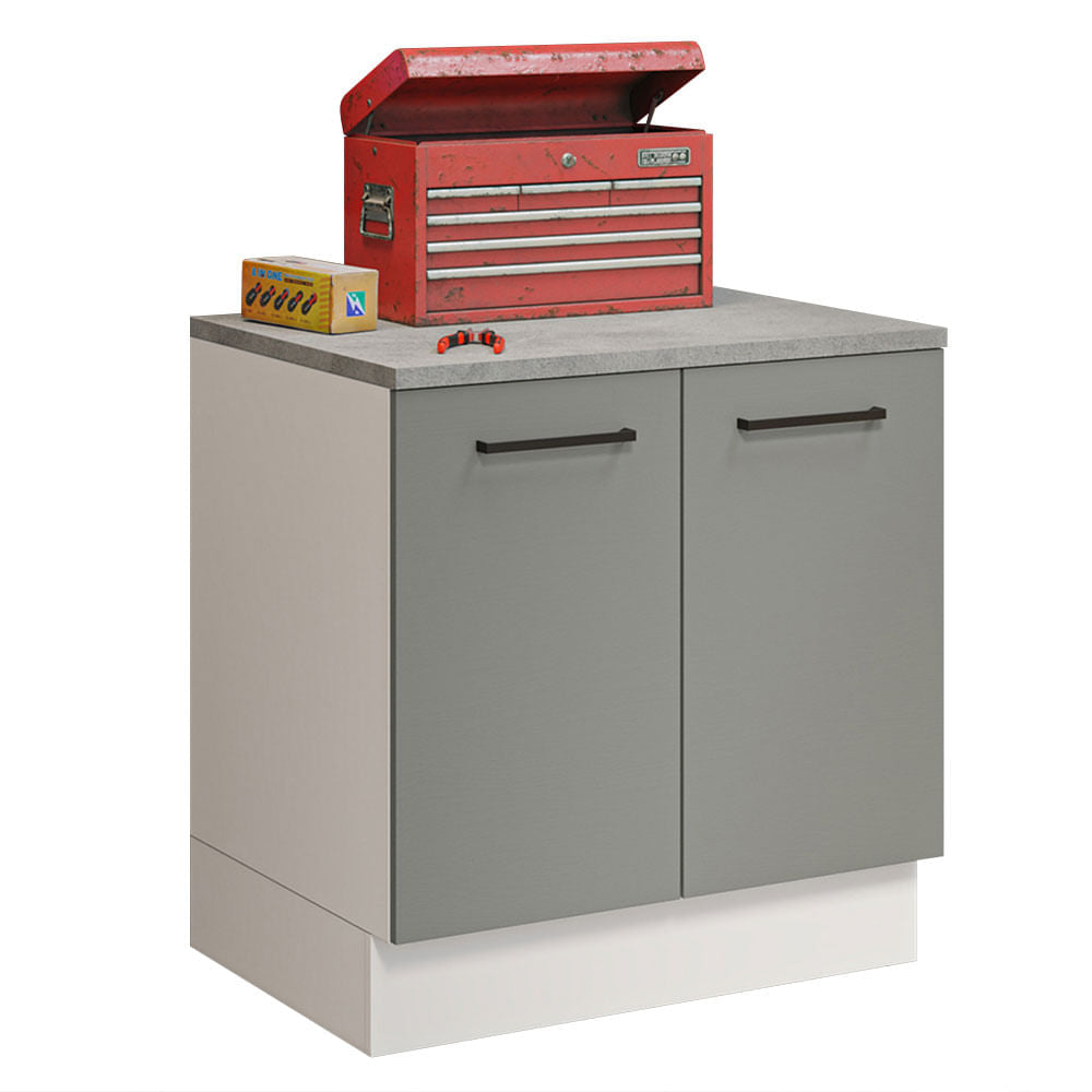 Balcão Multiuso 80cm 2 Portas Branco/Cinza Agata Madesa - Branco/Cinza