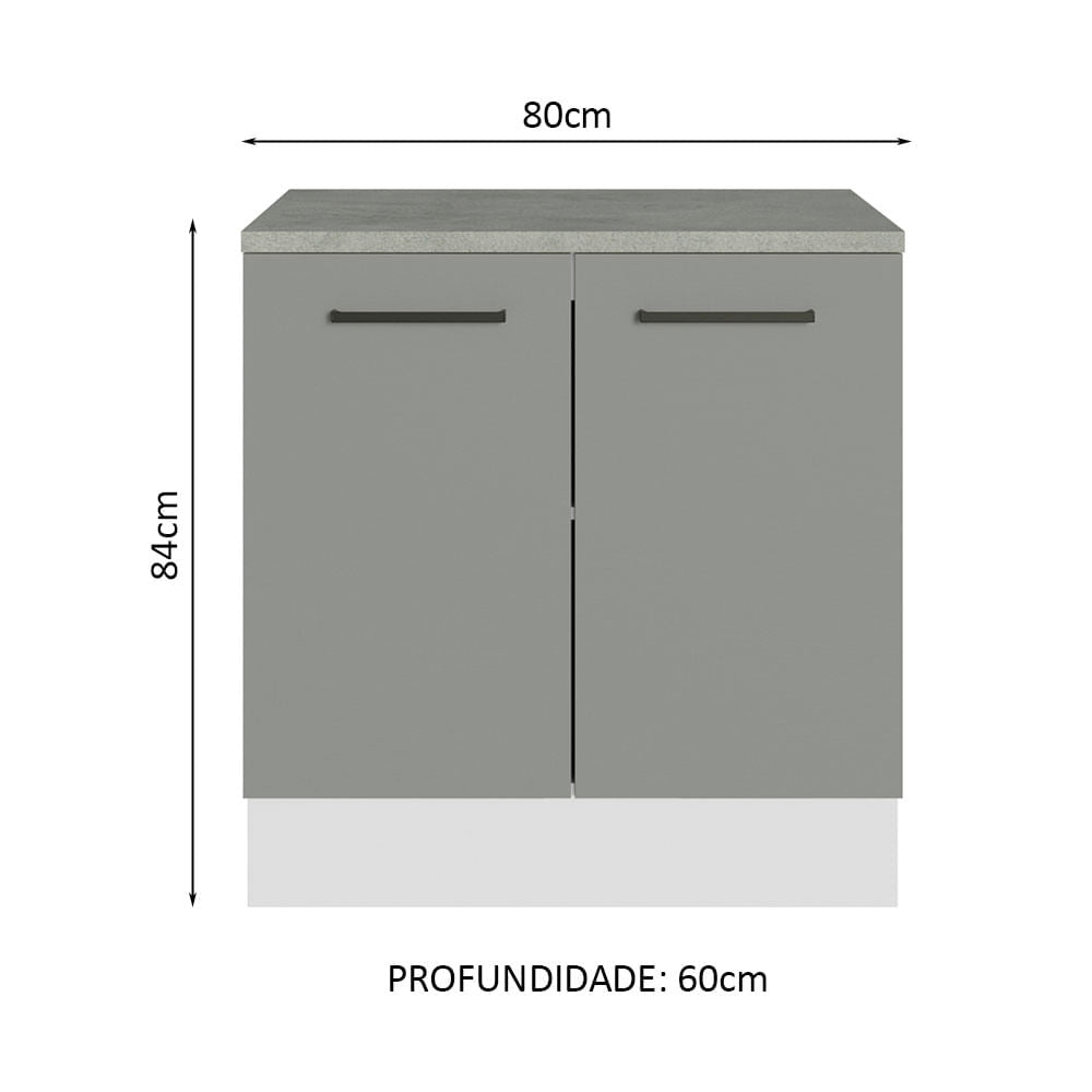 Balcão Multiuso 80cm 2 Portas Branco/Cinza Agata Madesa