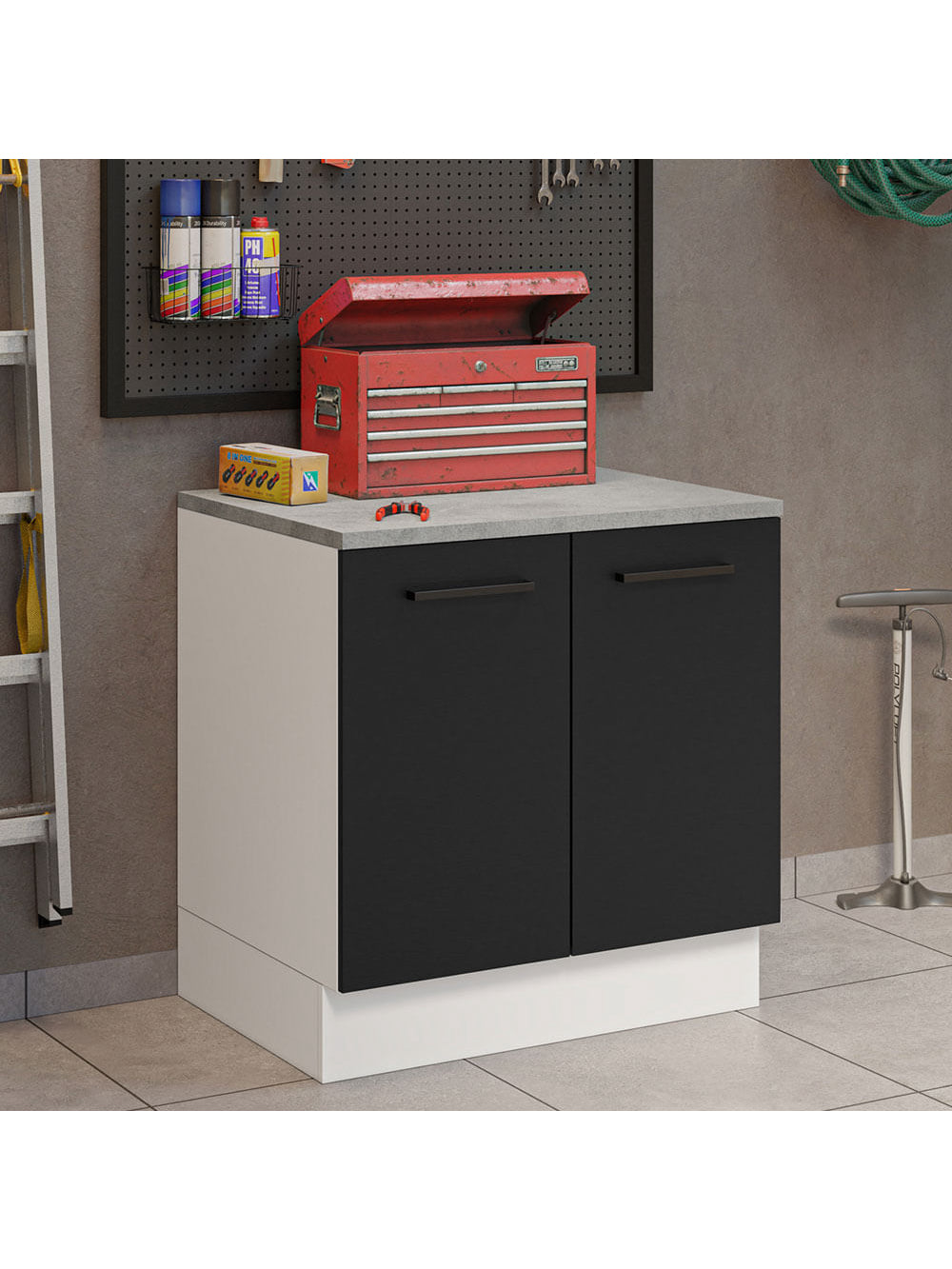 Balcão Multiuso 80cm 2 Portas Branco/Preto Agata Madesa - Branco/Preto