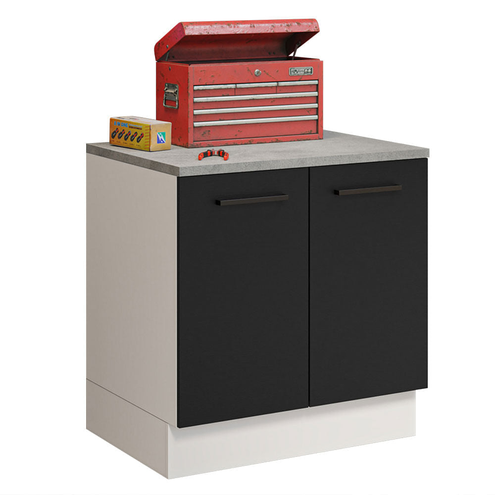 Balcão Multiuso 80cm 2 Portas Branco/Preto Agata Madesa - Branco/Preto
