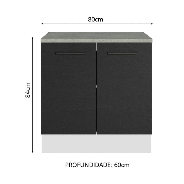 Balcão Multiuso 80cm 2 Portas Branco/Preto Agata Madesa