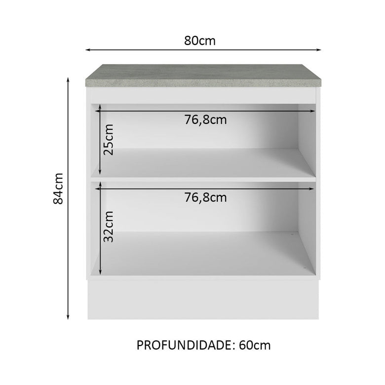 Balcão Multiuso 80cm 2 Portas Branco/Preto Agata Madesa