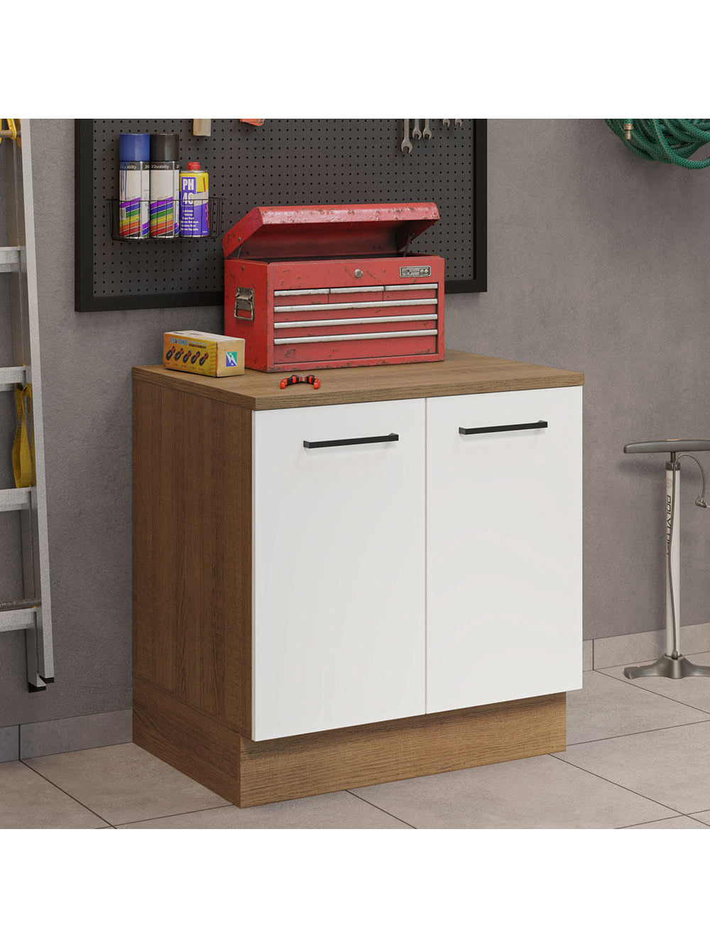 Balcão Multiuso 80cm 2 Portas Rustic/Branco Agata Madesa - Rustic/Branco