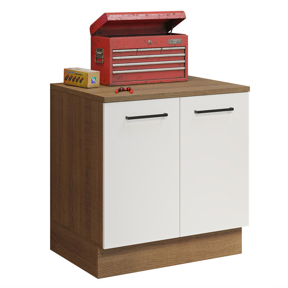 Balcão Multiuso 80cm 2 Portas Rustic/Branco Agata Madesa - Rustic/Branco