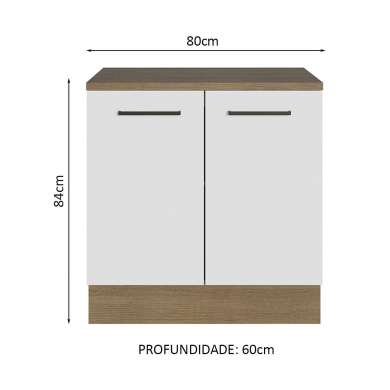 Balcão Multiuso 80cm 2 Portas Rustic/Branco Agata Madesa
