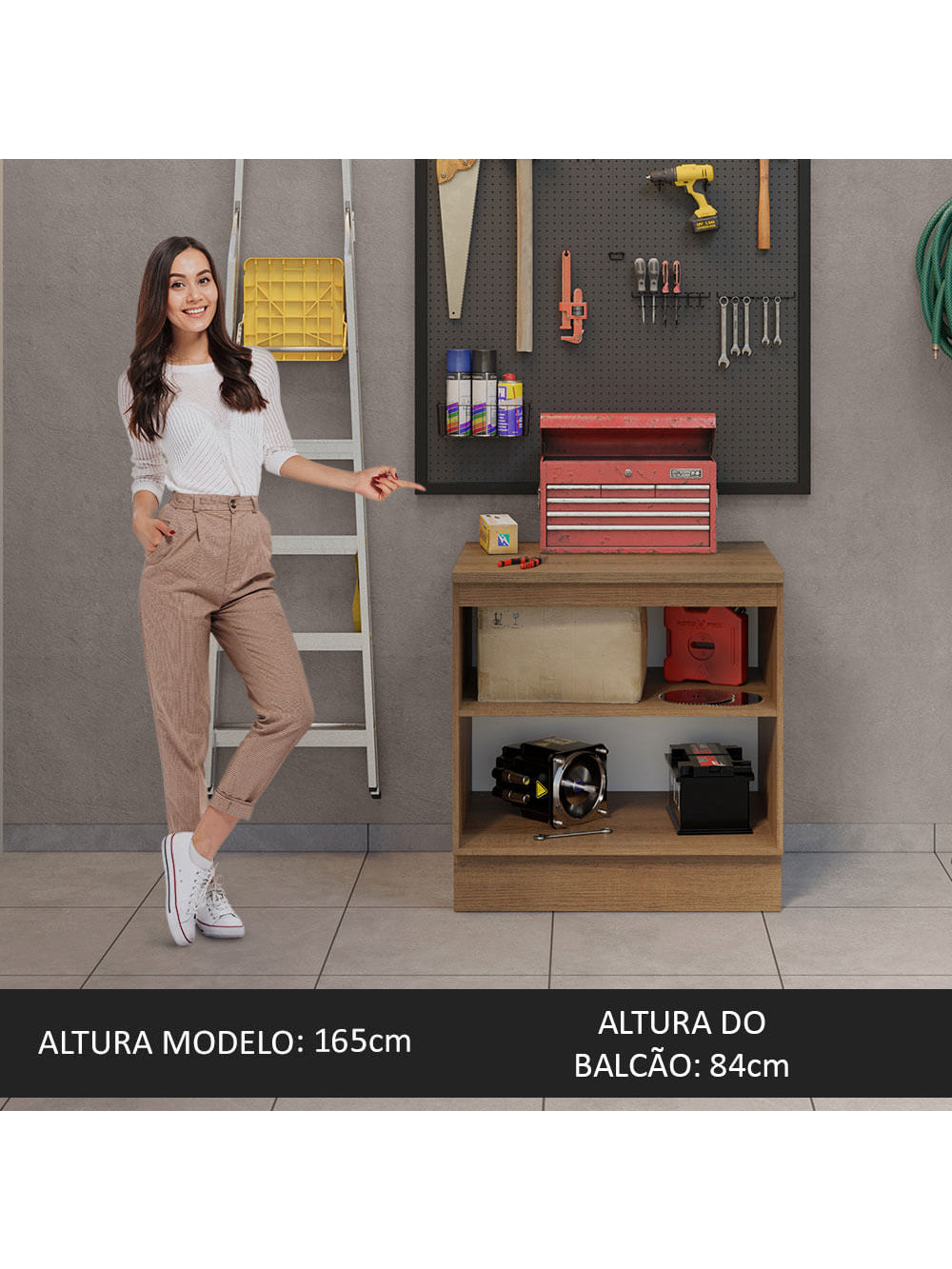 Balcão Multiuso 80cm 2 Portas Rustic/Branco Agata Madesa