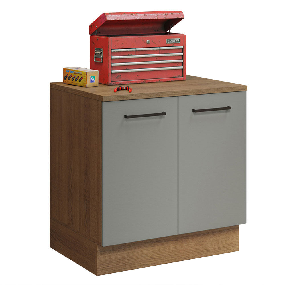 Balcão Multiuso 80cm 2 Portas Rustic/Cinza Agata Madesa - Rustic/Cinza