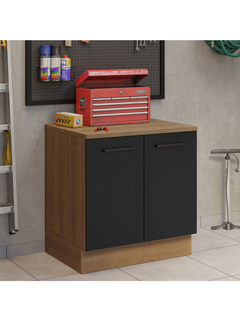 Balcão Multiuso 80cm 2 Portas Rustic/Preto Agata Madesa