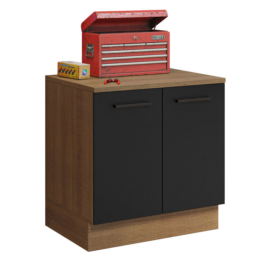 Balcão Multiuso 80cm 2 Portas Rustic/Preto Agata Madesa - Rustic/Preto