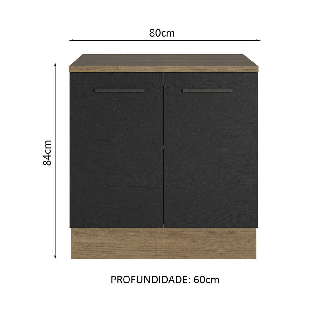 Balcão Multiuso 80cm 2 Portas Rustic/Preto Agata Madesa