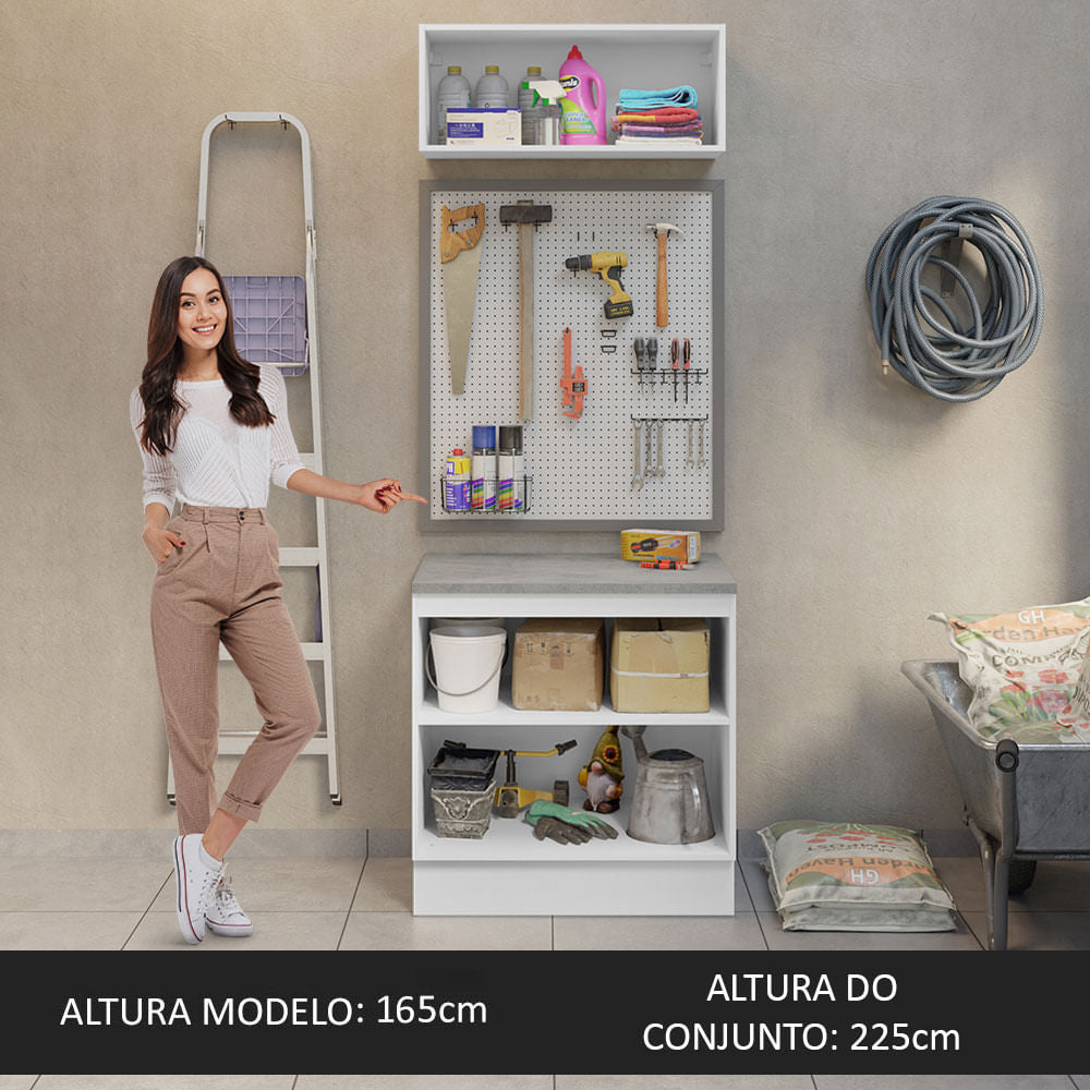 Kit com Balcão e Armário Aéreo Multiuso 80cm Branco Agata Madesa