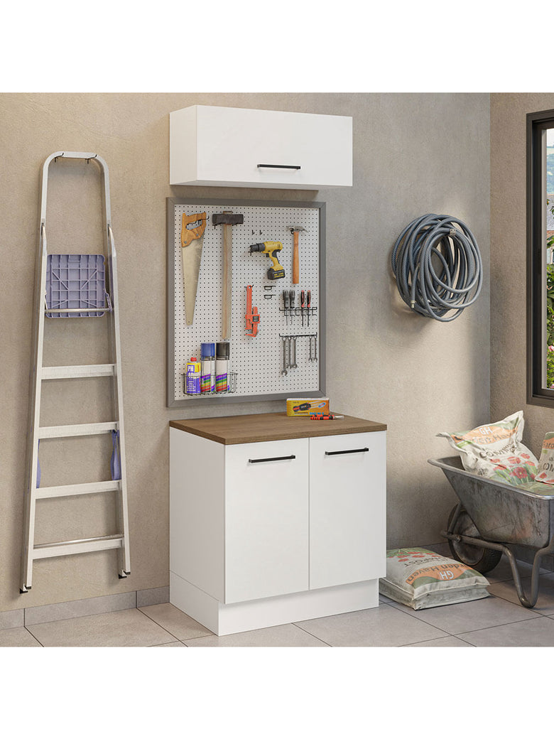 Kit com Balcão e Armário Aéreo Multiuso 80cm Branco/Rustic Agata Madesa