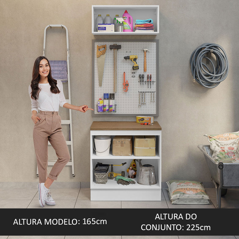 Kit com Balcão e Armário Aéreo Multiuso 80cm Branco/Rustic Agata Madesa