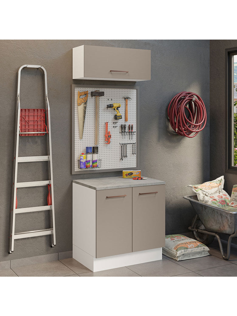 Kit com Balcão e Armário Aéreo Multiuso 80cm Branco/Crema Agata Madesa