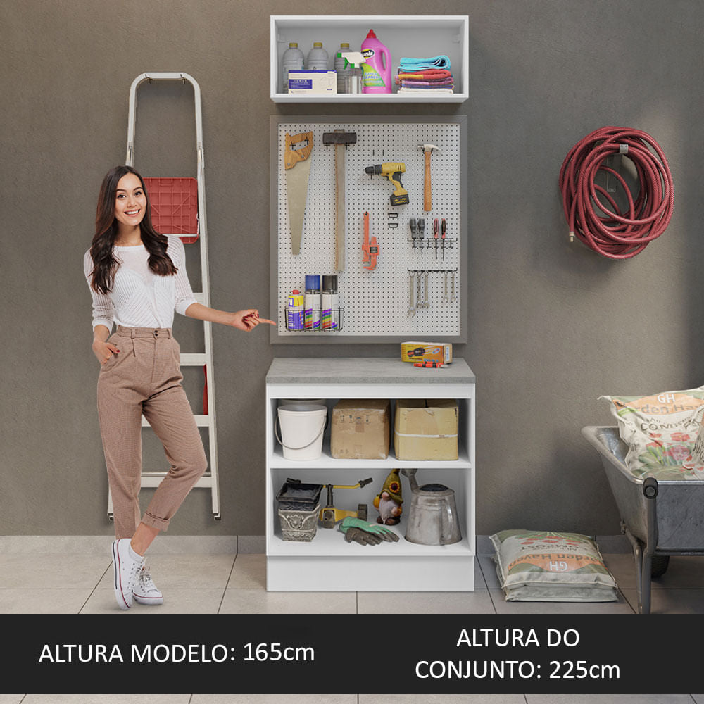 Kit com Balcão e Armário Aéreo Multiuso 80cm Branco/Crema Agata Madesa