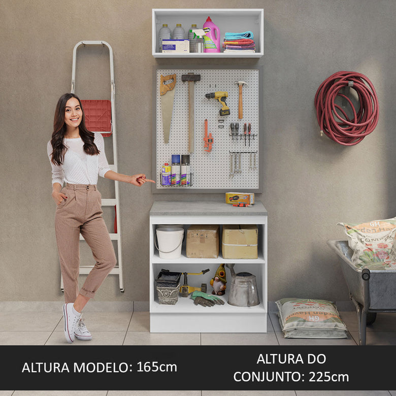 Kit com Balcão e Armário Aéreo Multiuso 80cm Branco/Cinza Agata Madesa