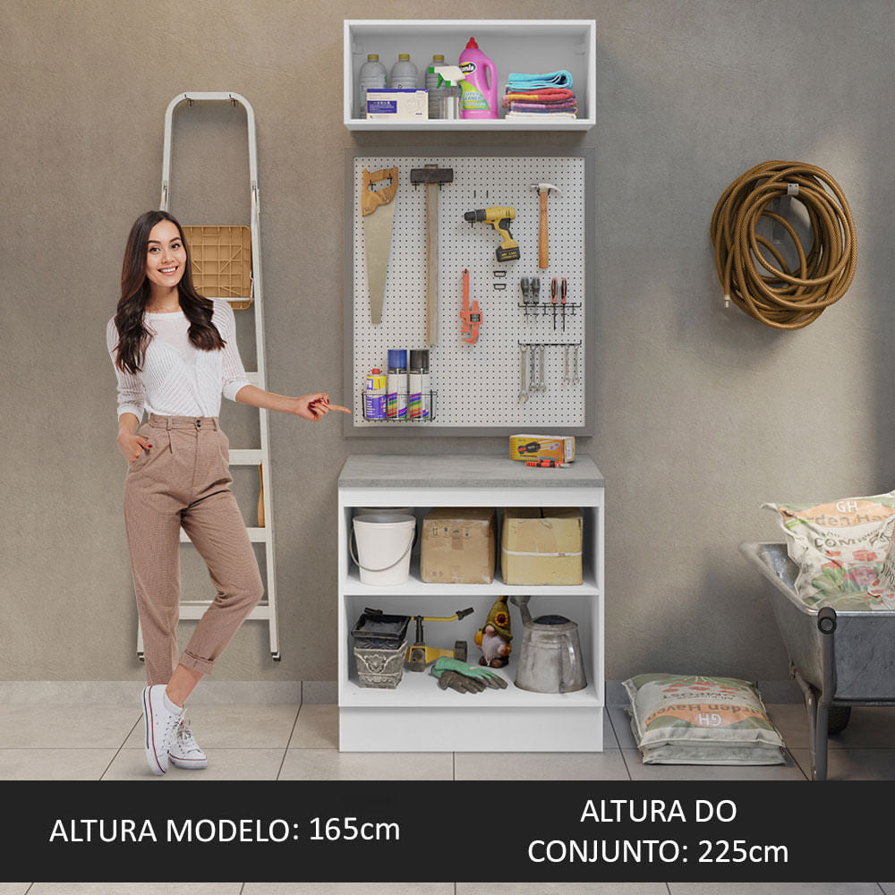 Kit com Balcão e Armário Aéreo Multiuso 80cm Branco/Preto Agata Madesa