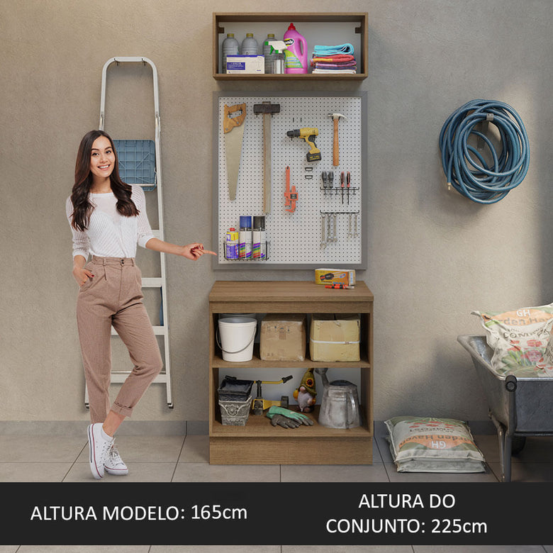 Kit com Balcão e Armário Aéreo Multiuso 80cm Rustic/Branco Agata Madesa
