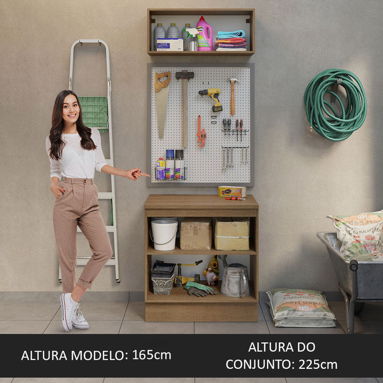 Kit com Balcão e Armário Aéreo Multiuso 80cm Rustic/Preto Agata Madesa