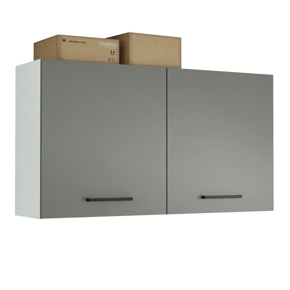 Armário Aéreo Multiuso 120cm 2 Portas Branco/Cinza Agata Madesa - Branco/Cinza