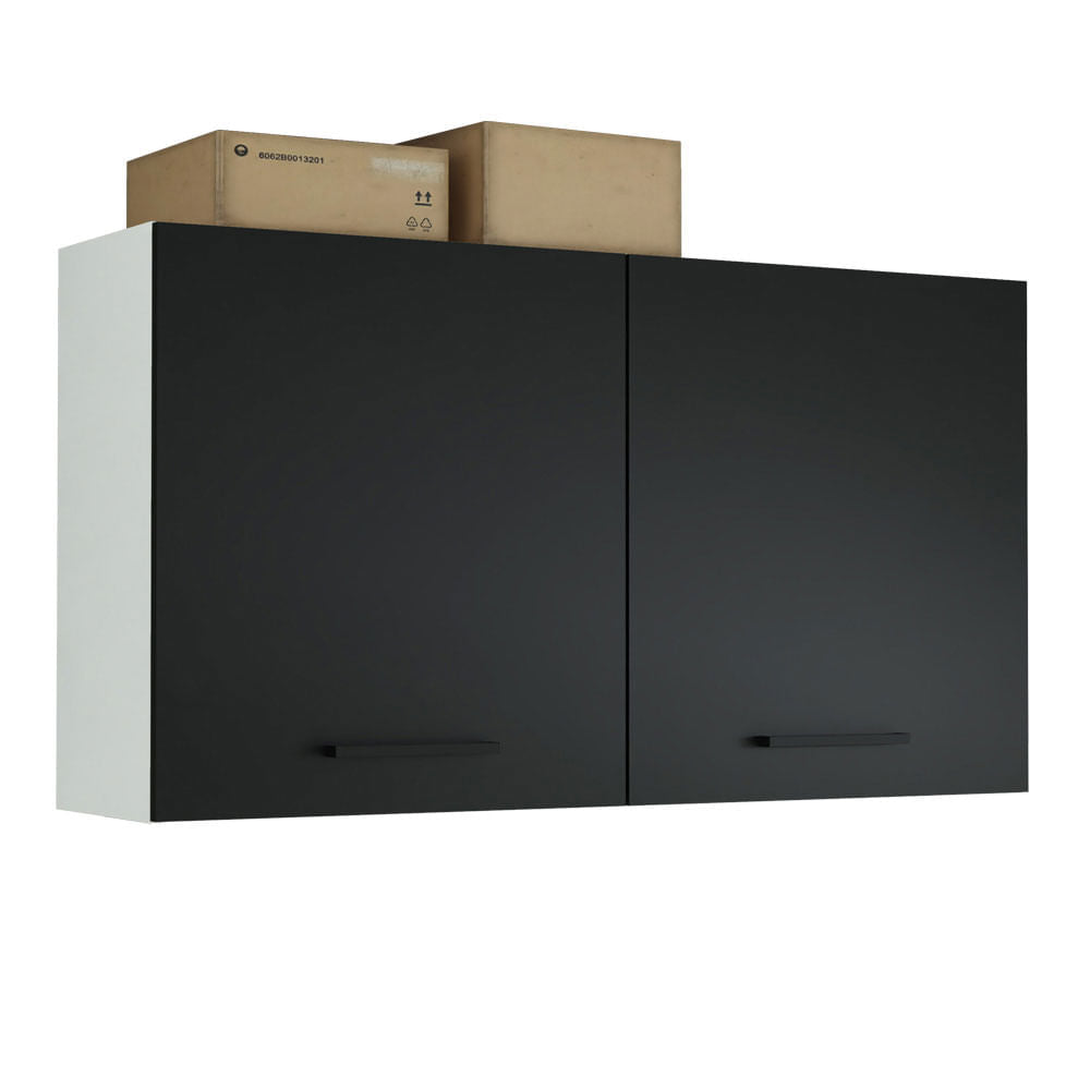 Armário Aéreo Multiuso 120cm 2 Portas Branco/Preto Agata Madesa - Branco/Preto