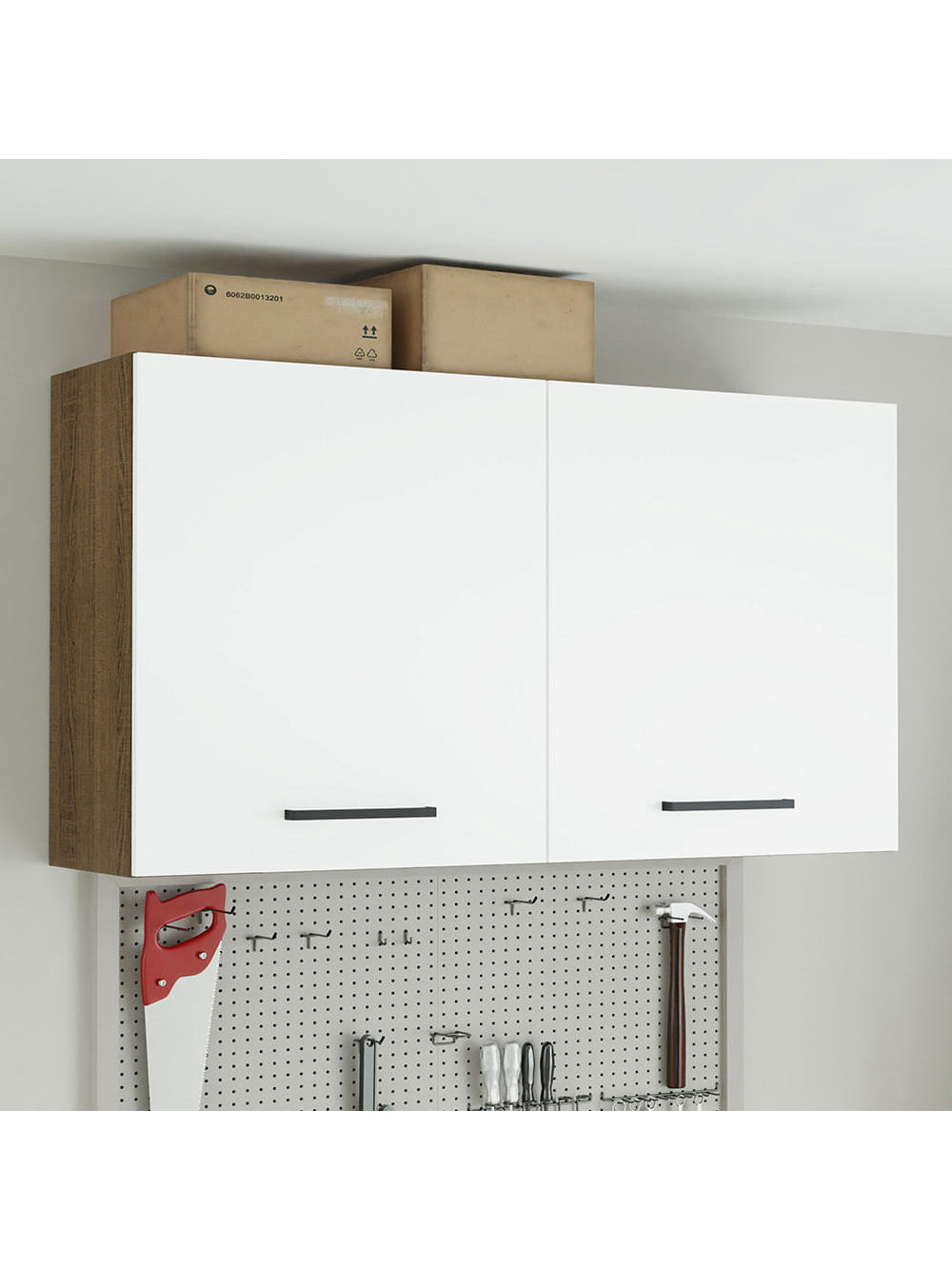 Armário Aéreo Multiuso 120cm 2 Portas Rustic/Branco Agata Madesa - Rustic/Branco