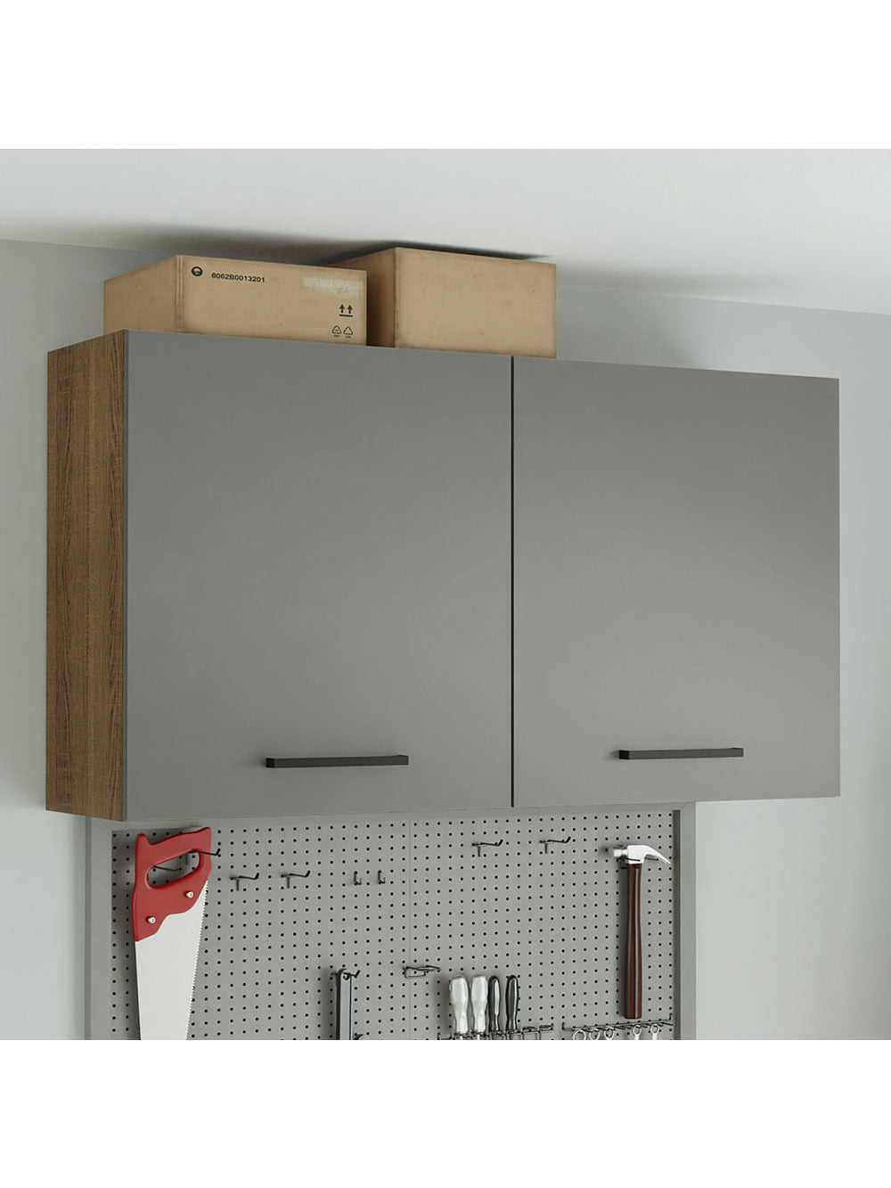 Armário Aéreo Multiuso 120cm 2 Portas Rustic/Cinza Agata Madesa - Rustic/Cinza