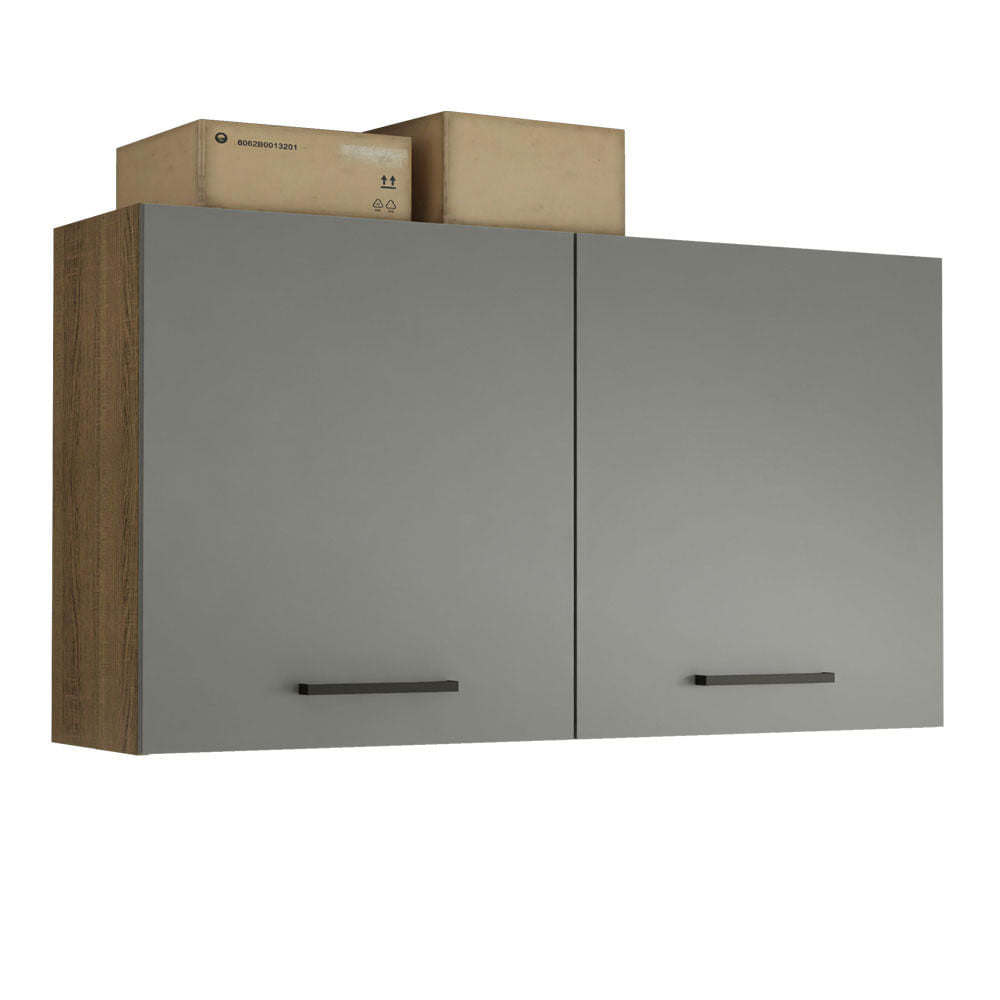 Armário Aéreo Multiuso 120cm 2 Portas Rustic/Cinza Agata Madesa - Rustic/Cinza
