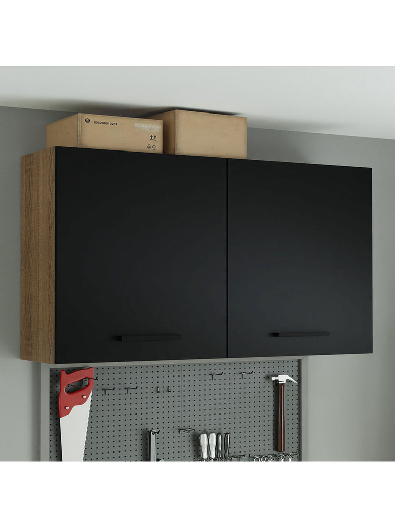 Armário Aéreo Multiuso 120cm 2 Portas Rustic/Preto Agata Madesa