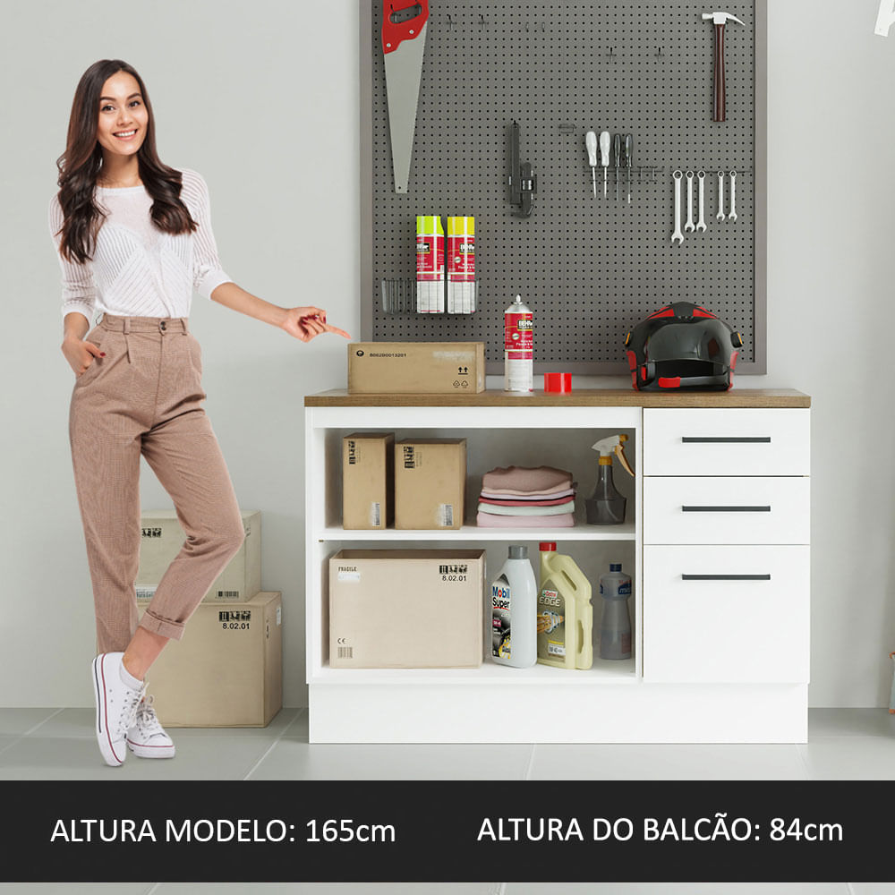 Balcão Multiuso 120cm 2 Portas 3 Gavetas Branco/Rustic Agata Madesa