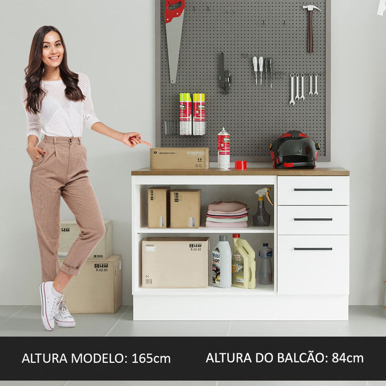 Balcão Multiuso 120cm 2 Portas 3 Gavetas Branco/Rustic Agata Madesa