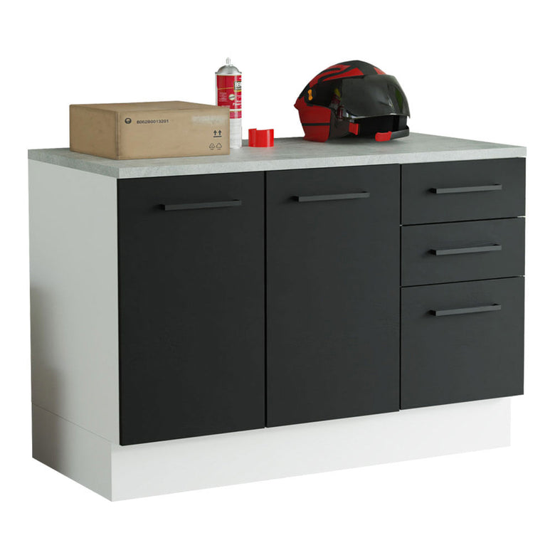 Balcão Multiuso 120cm 2 Portas 3 Gavetas Branco/Preto Agata Madesa