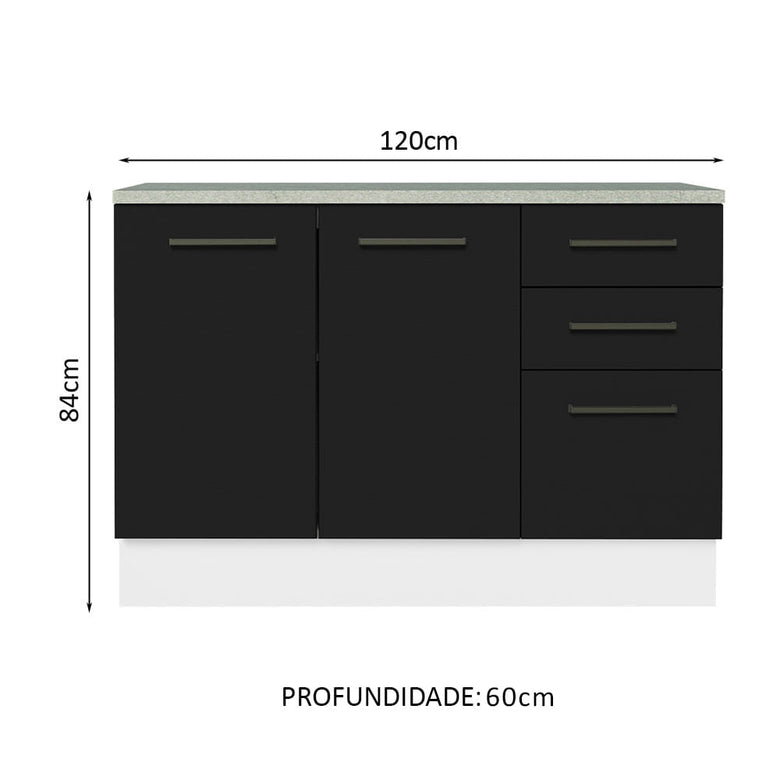 Balcão Multiuso 120cm 2 Portas 3 Gavetas Branco/Preto Agata Madesa