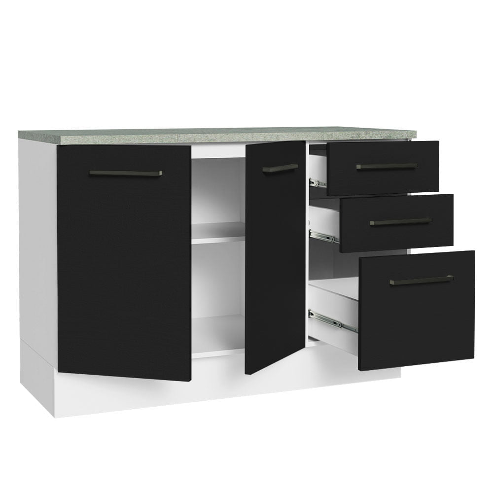 Balcão Multiuso 120cm 2 Portas 3 Gavetas Branco/Preto Agata Madesa