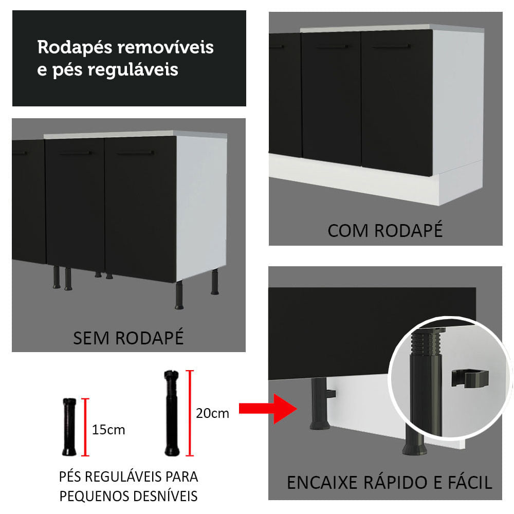 Balcão Multiuso 120cm 2 Portas 3 Gavetas Branco/Preto Agata Madesa