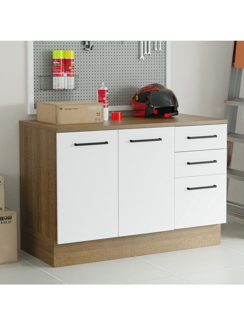 Balcão Multiuso 120cm 2 Portas 3 Gavetas Rustic/Branco Agata Madesa