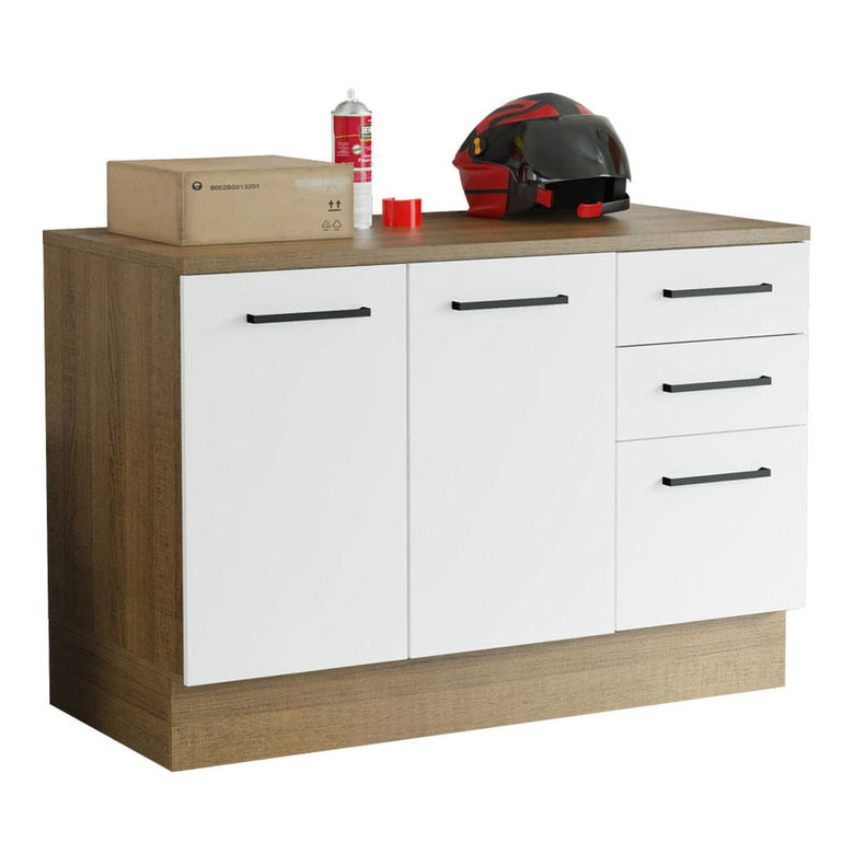 Balcão Multiuso 120cm 2 Portas 3 Gavetas Rustic/Branco Agata Madesa