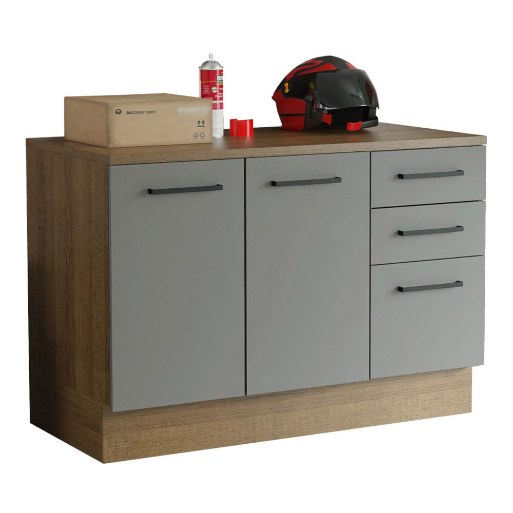 Balcão Multiuso 120cm 2 Portas 3 Gavetas Rustic/Cinza Agata Madesa - Rustic/Cinza