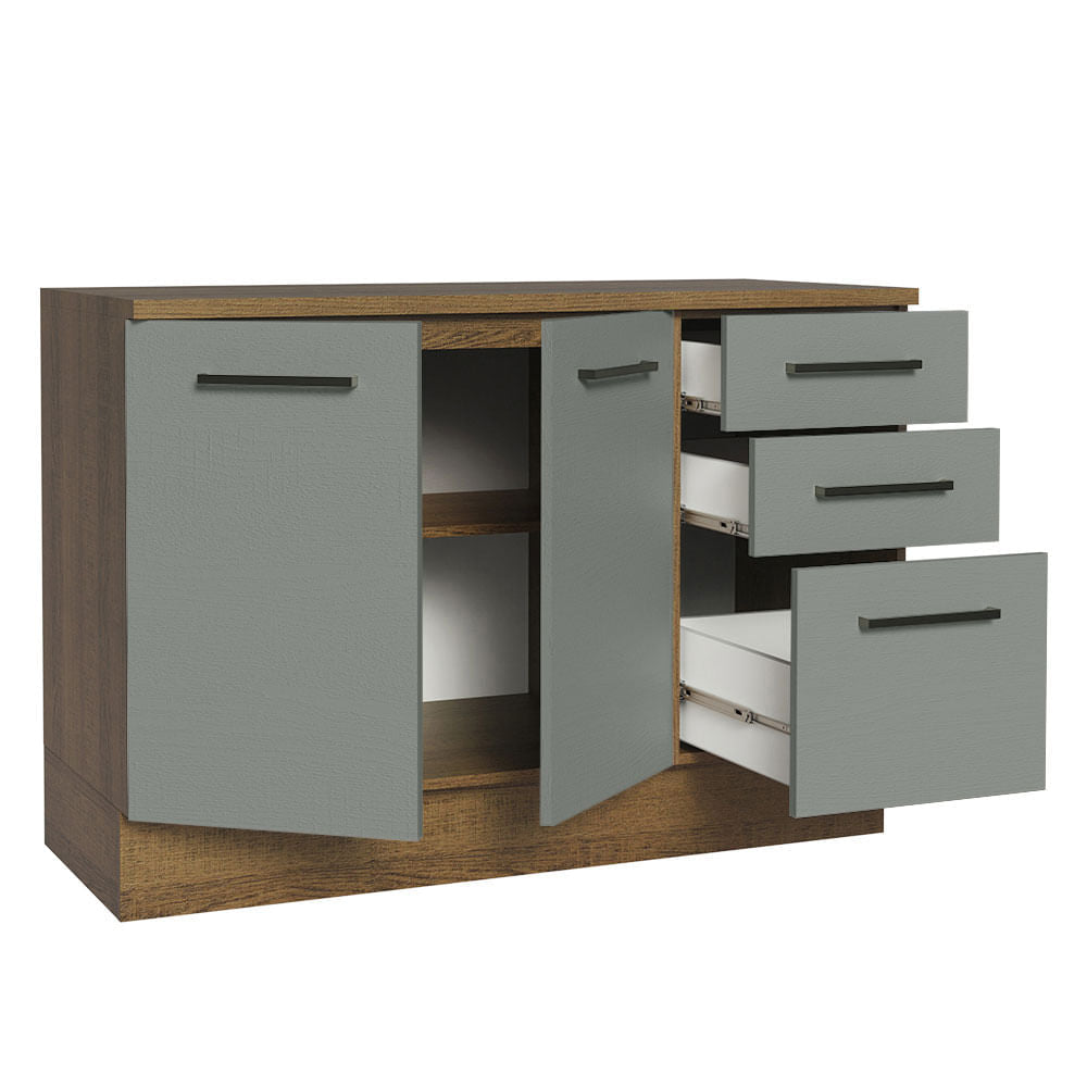 Balcão Multiuso 120cm 2 Portas 3 Gavetas Rustic/Cinza Agata Madesa