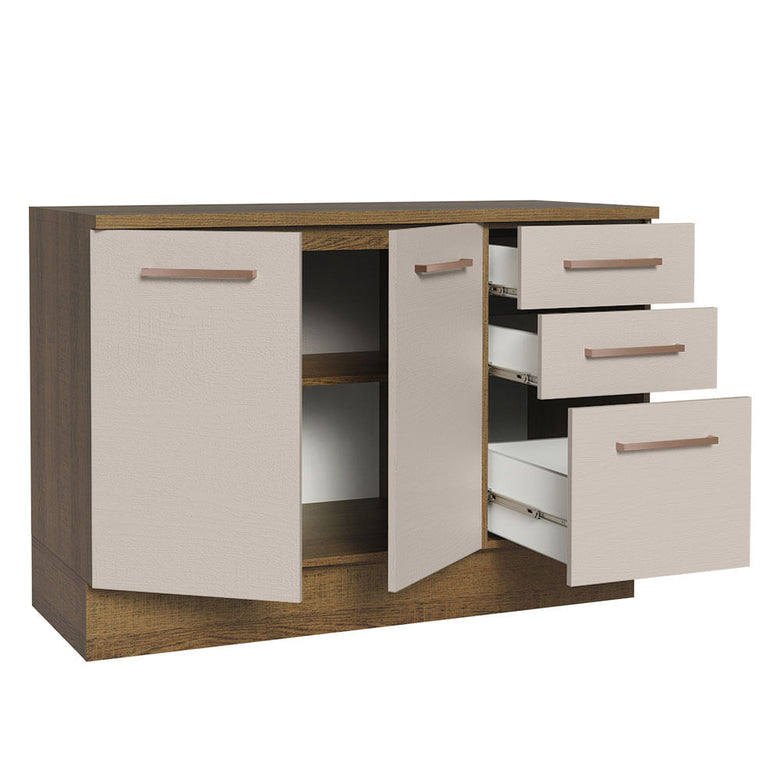 Balcão Multiuso 120cm 2 Portas 3 Gavetas Rustic/Crema Agata Madesa