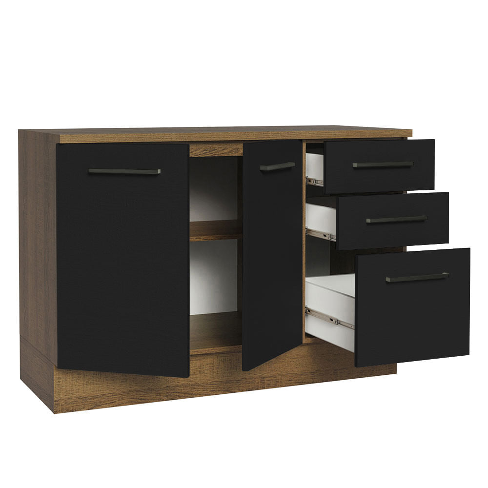 Balcão Multiuso 120cm 2 Portas 3 Gavetas Rustic/Preto Agata Madesa