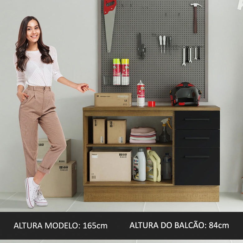 Balcão Multiuso 120cm 2 Portas 3 Gavetas Rustic/Preto Agata Madesa