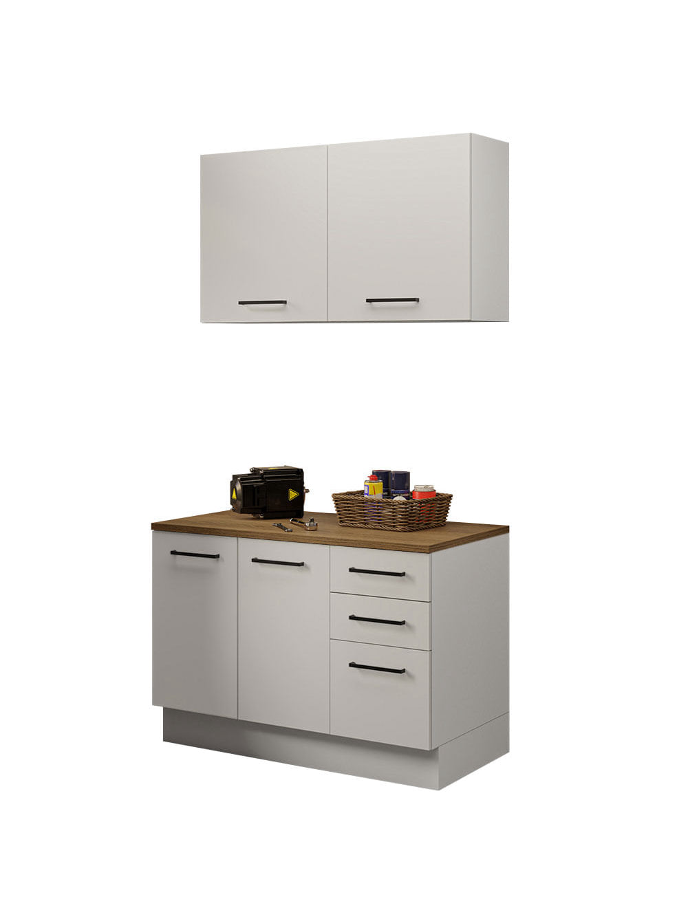 Kit com Balcão e Armário Aéreo Multiuso 120cm Branco/Rustic Agata Madesa - Branco/Rustic