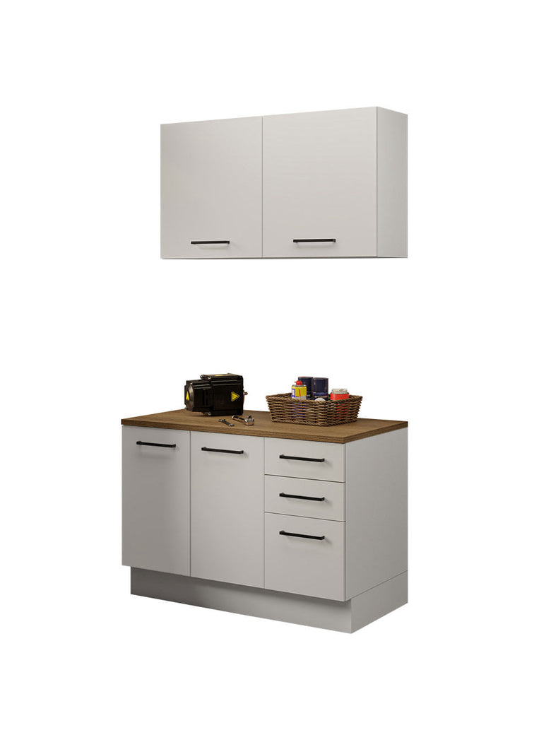 Kit com Balcão e Armário Aéreo Multiuso 120cm Branco/Rustic Agata Madesa