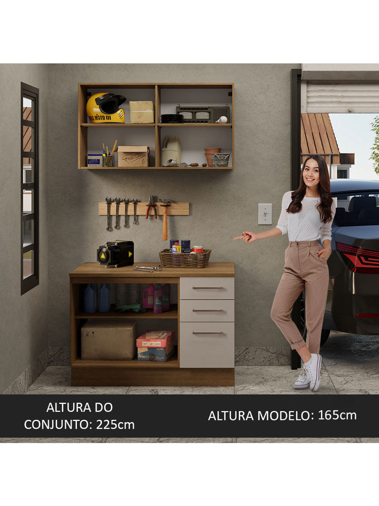 Kit com Balcão e Armário Aéreo Multiuso 120cm Rustic/Crema Agata Madesa
