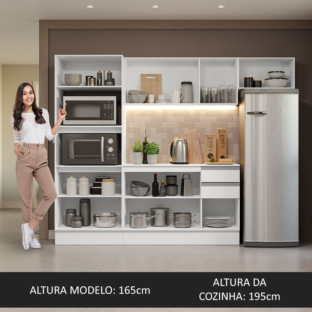 Armário de Cozinha Completa 100% MDF 250cm Branco Smart Madesa 03